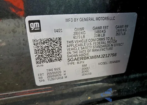 2021 Buick Enclave Essence z USA, uszkodzony, nr VIN 5GAERBKW8MJ212798